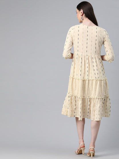 Cream Color Cotton Fabric Tiered Dress