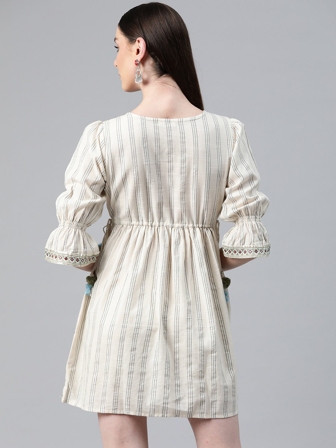 Off White Color Cotton Fabric Tiered Dress
