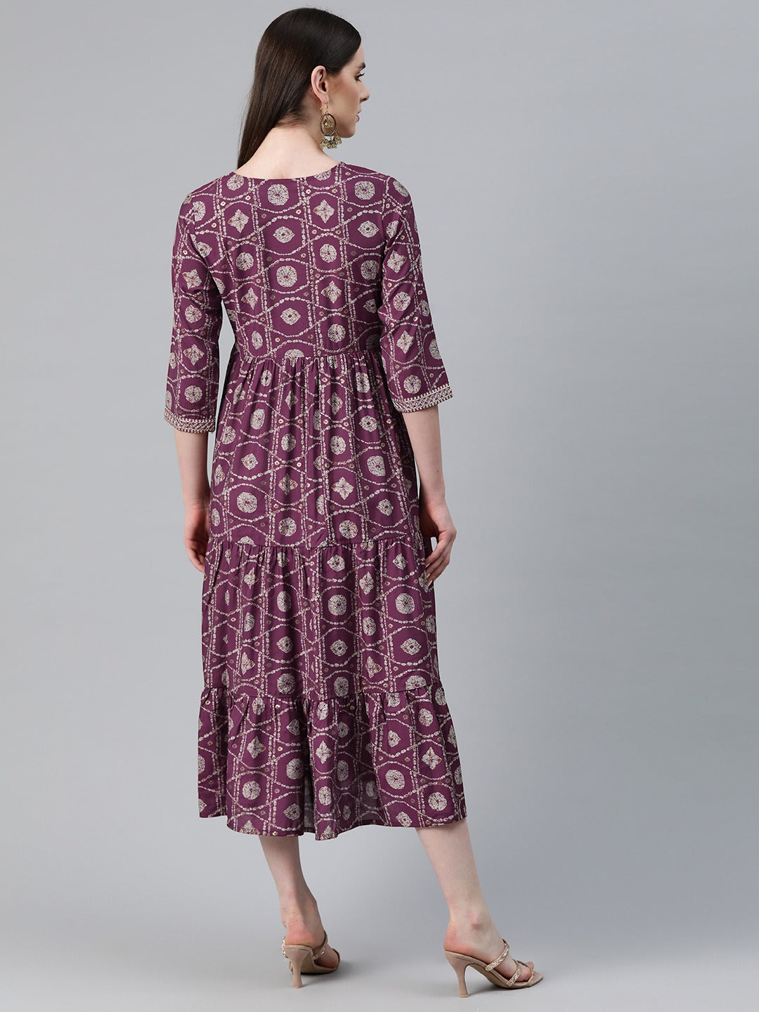 Maroon Color Art Silk Fabric Tiered Dress