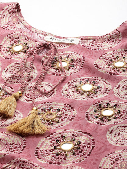 Pink Color Rayon Fabric Gathered Dress