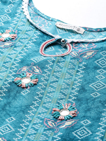 Blue Color Rayon Fabric Gathered Dress