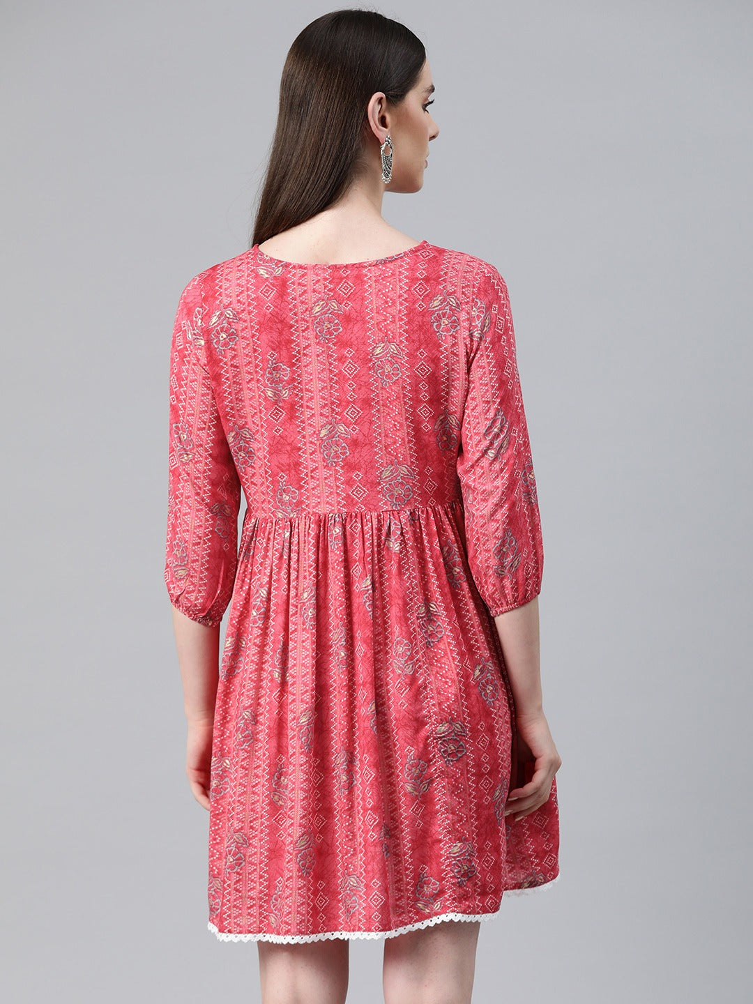 Pink Color Rayon Fabric Gathered Dress