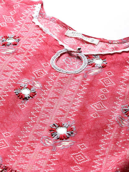 Pink Color Rayon Fabric Gathered Dress