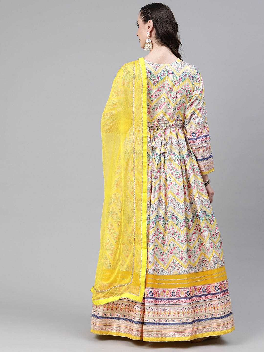 Yellow Color Crepe Fabric  Gown With Dupatta