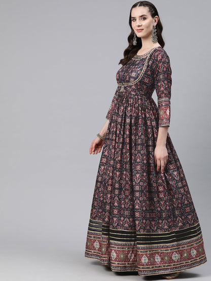 Black Color Crepe Fabric Gown With Dupatta