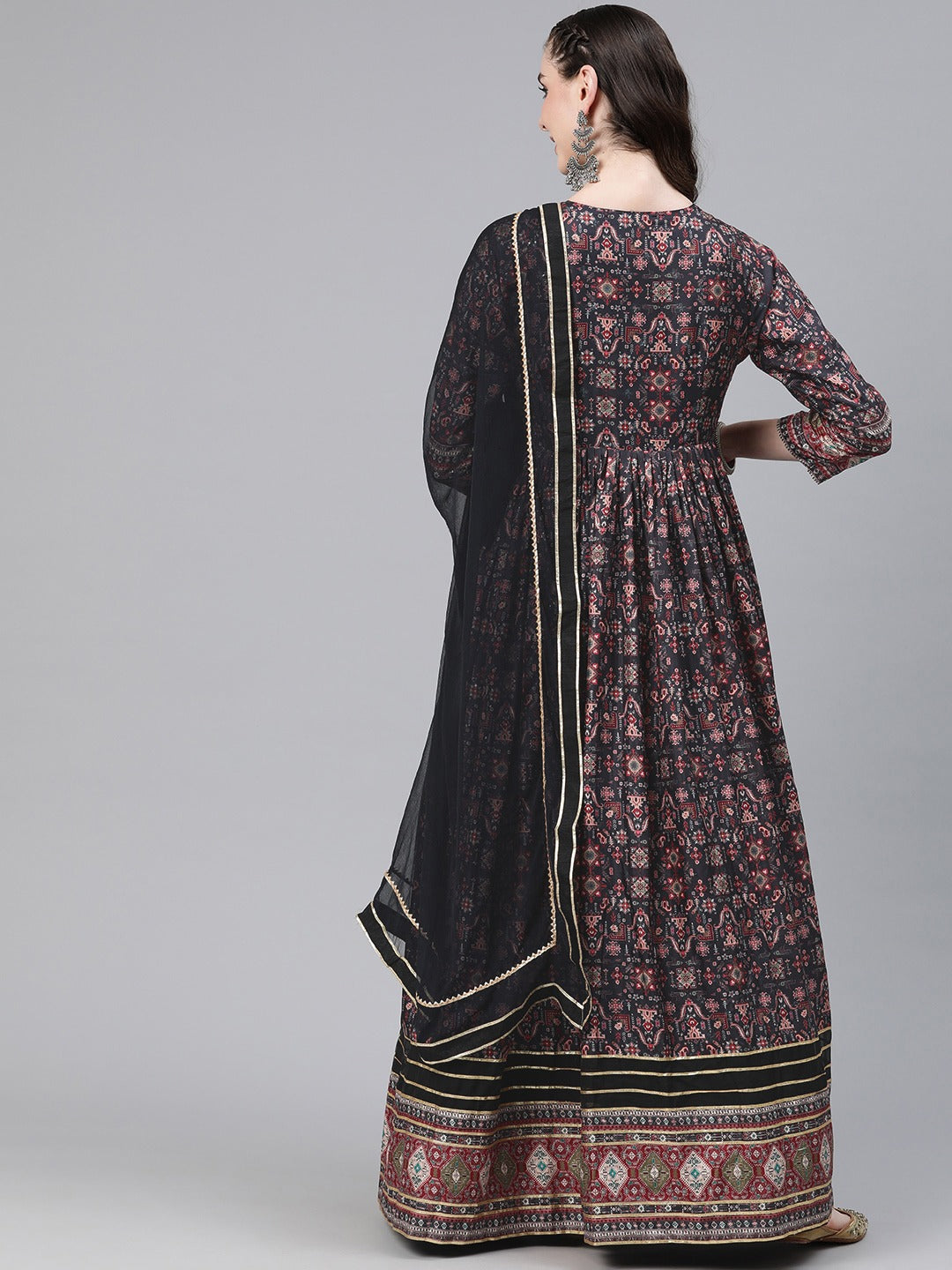 Black Color Crepe Fabric Gown With Dupatta