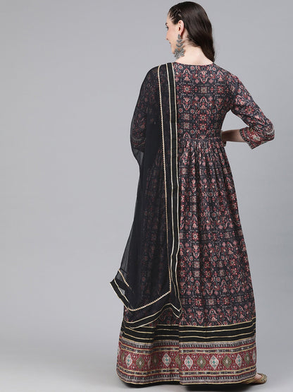 Black Color Crepe Fabric Gown With Dupatta