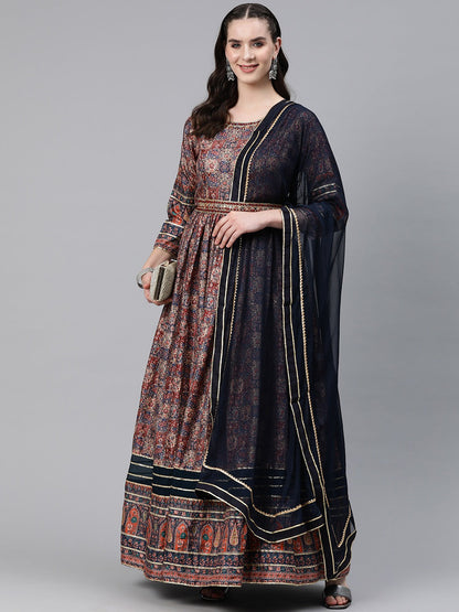 Blue Color Crepe Fabric Gown With Dupatta