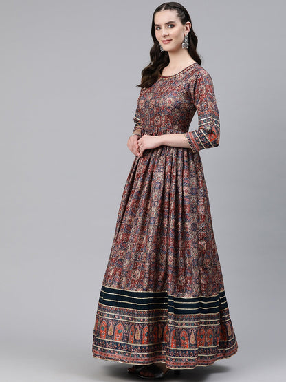 Blue Color Crepe Fabric Gown With Dupatta