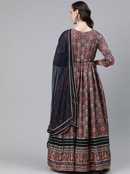 Blue Color Crepe Fabric Gown With Dupatta