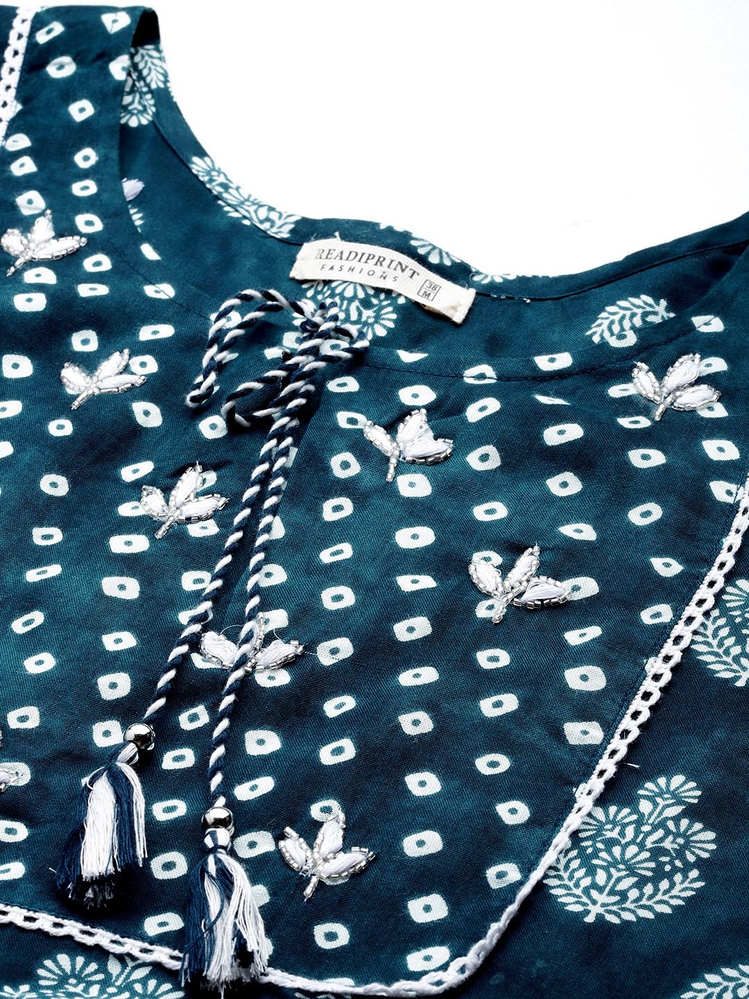 Flared Style Rayon Fabric Blue Color Kurta With Bottom