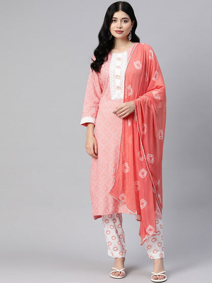 Straight Style Rayon Fabric Peach Color Kurta With Bottom With Dupatta
