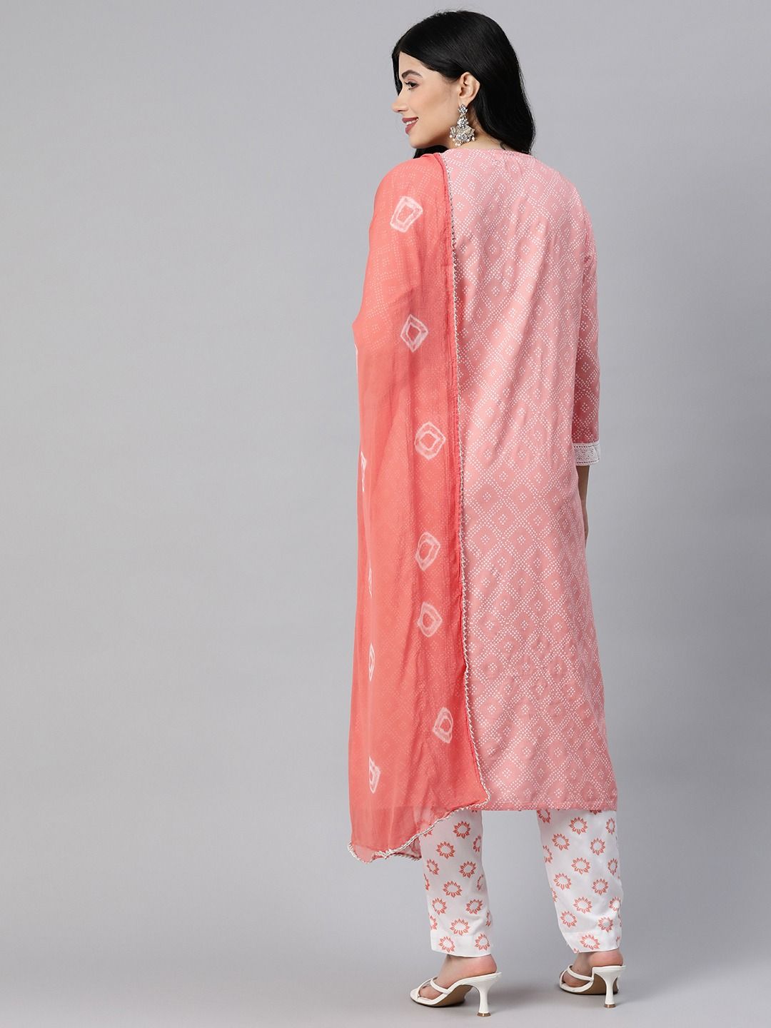 Straight Style Rayon Fabric Peach Color Kurta With Bottom With Dupatta