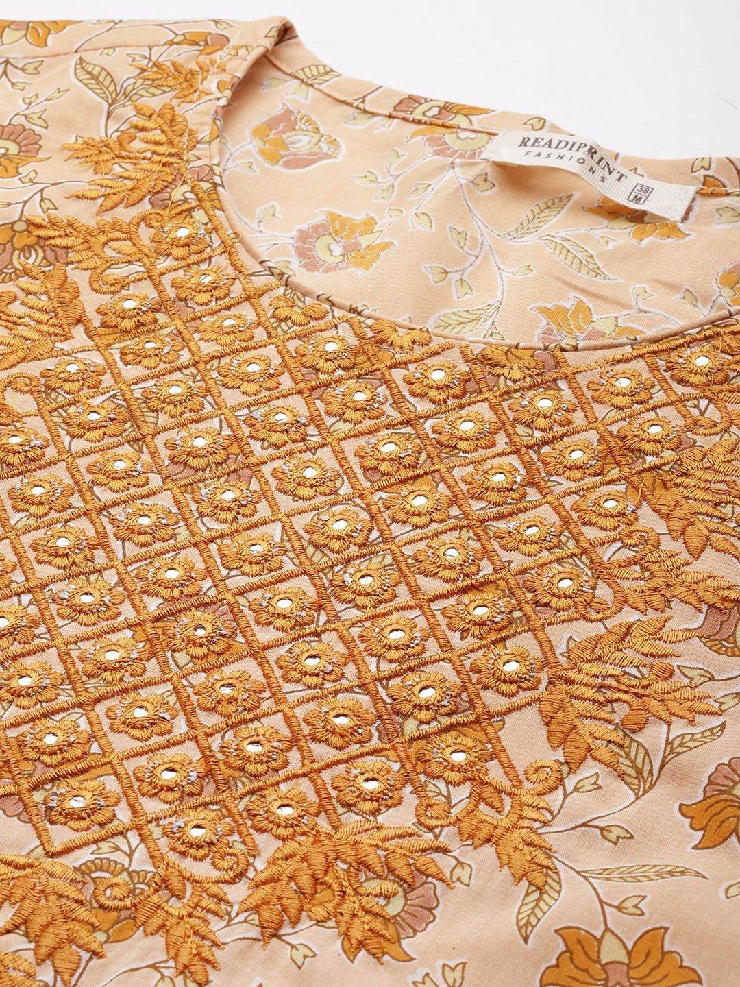 Straight Style Cotton Fabric Peach Color Kurta With Bottom And Dupatta