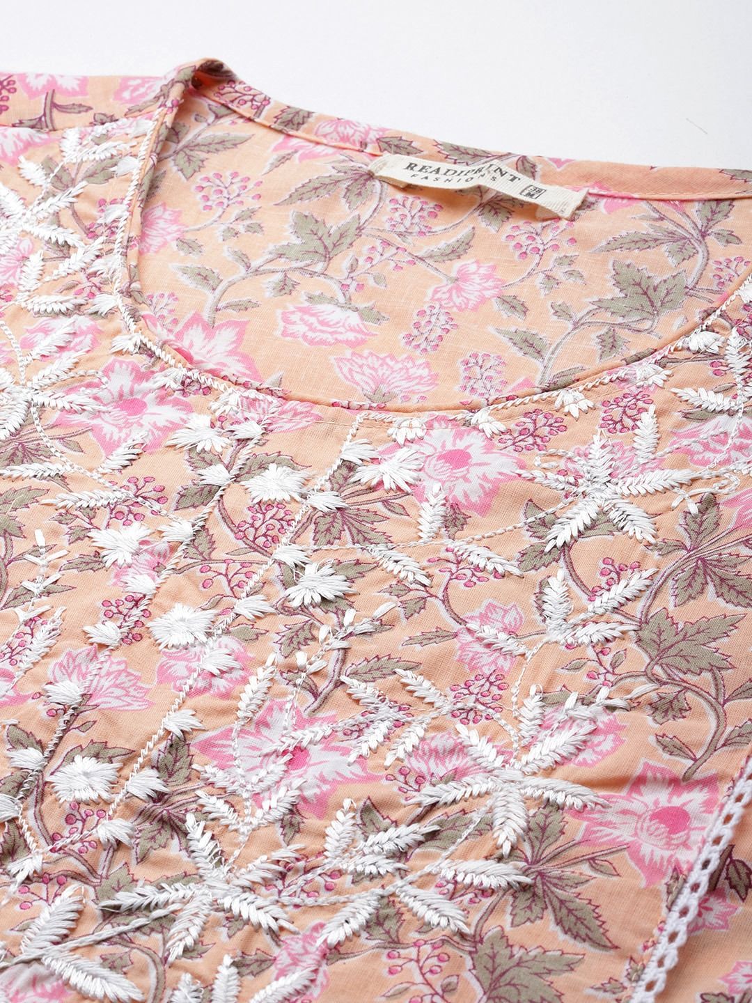 Straight Style Cotton Fabric Peach Color Kurta With Bottom