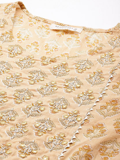 Flared Style Cotton Fabric Peach Color Kurta With Bottom