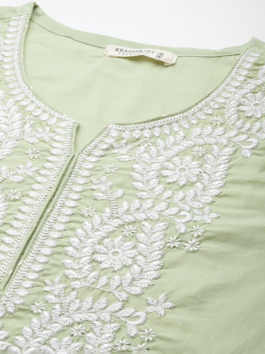Straight Style Cotton Fabric Green Color Kurta With Bottom