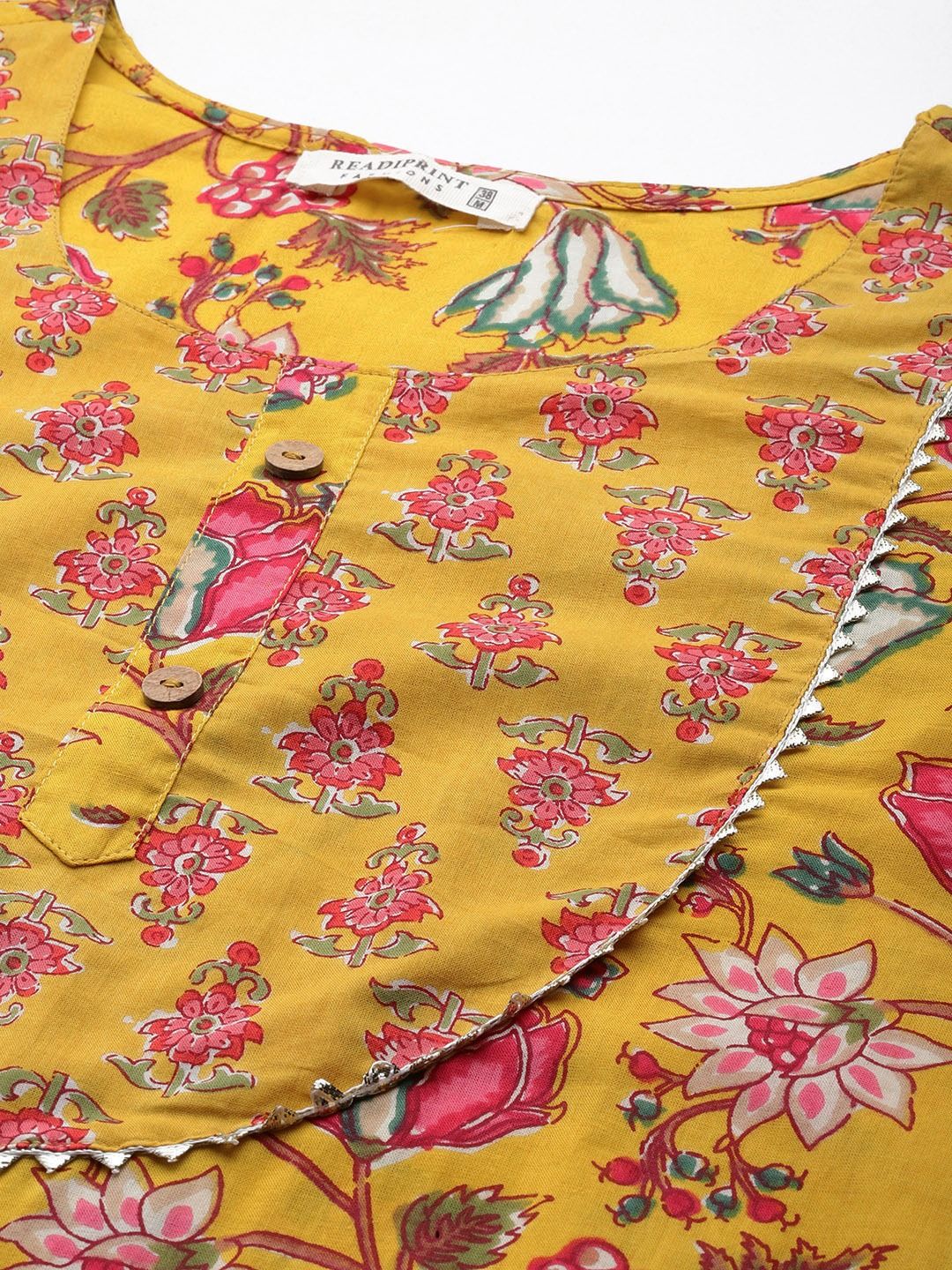 Straight Style Cotton Fabric Mustard Color Kurta With Bottom