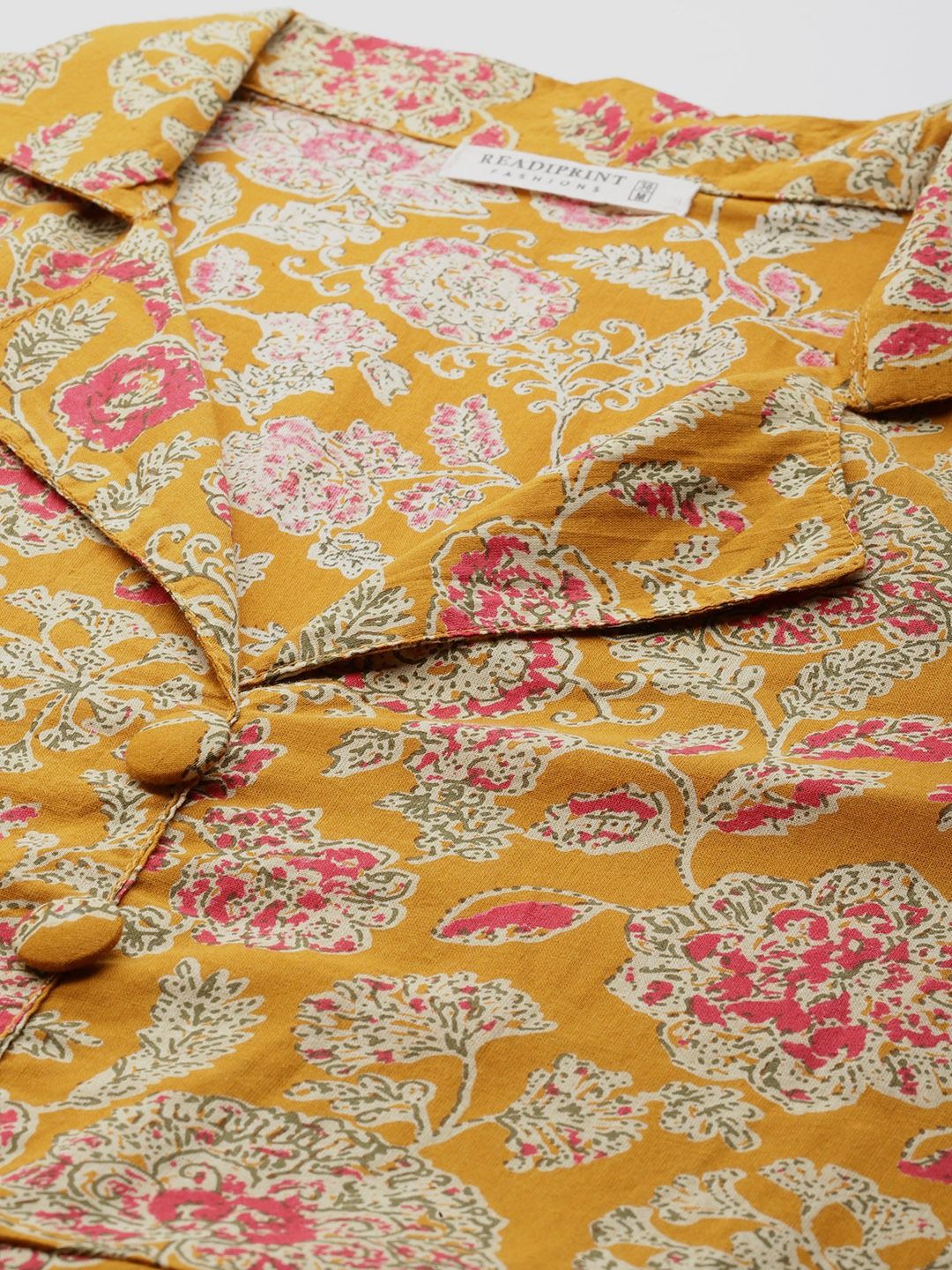 Anarkali Style Cotton Fabric Mustard Color Kurta With Bottom