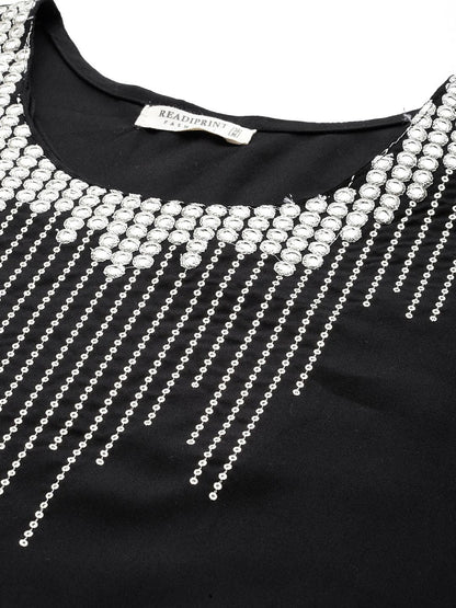 Straight Style Rayon Fabric Black & White Color Kurta With Bottom & Dupatta