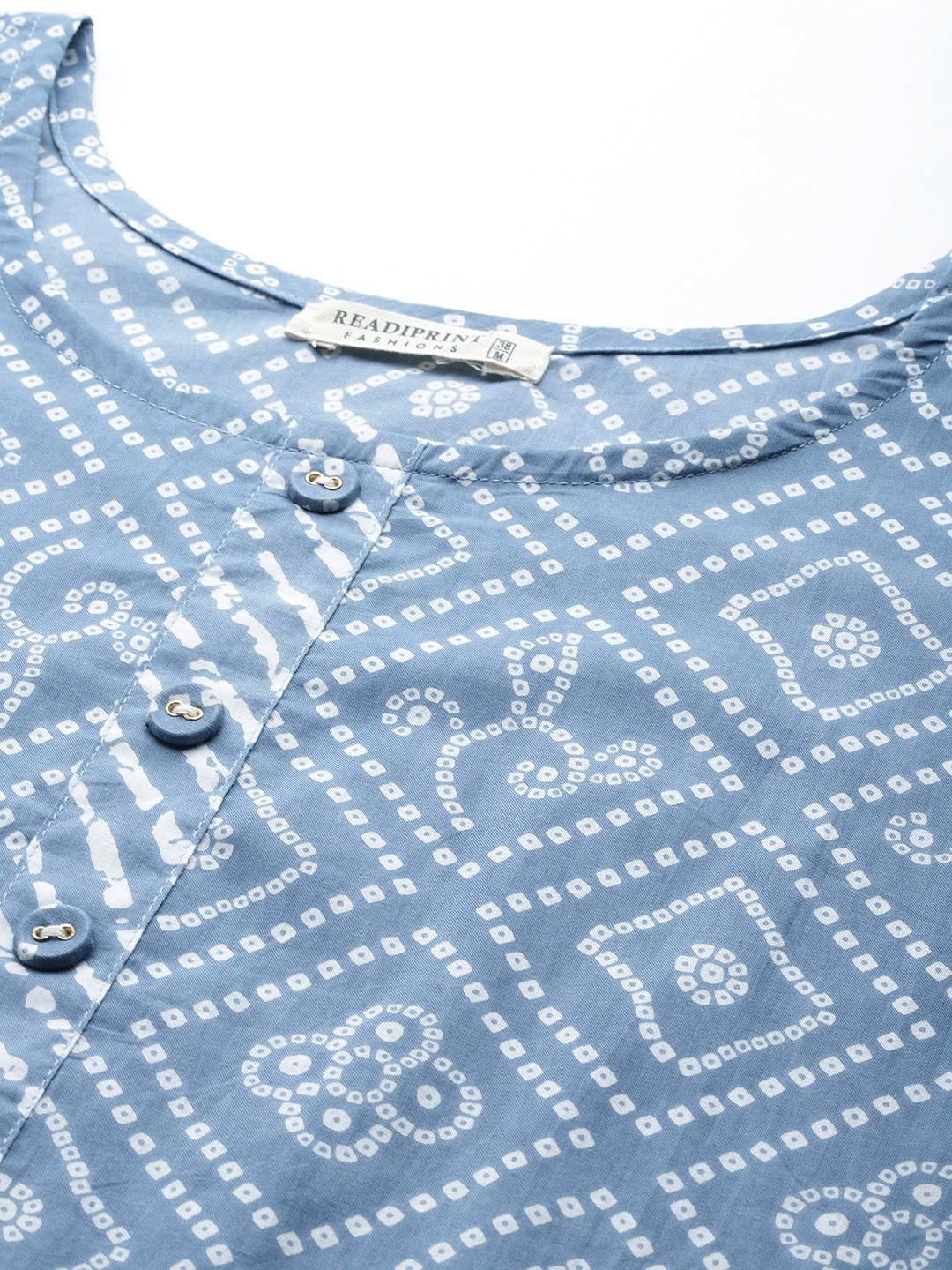 Straight Style Cotton Fabric Blue Color Kurta With Bottom