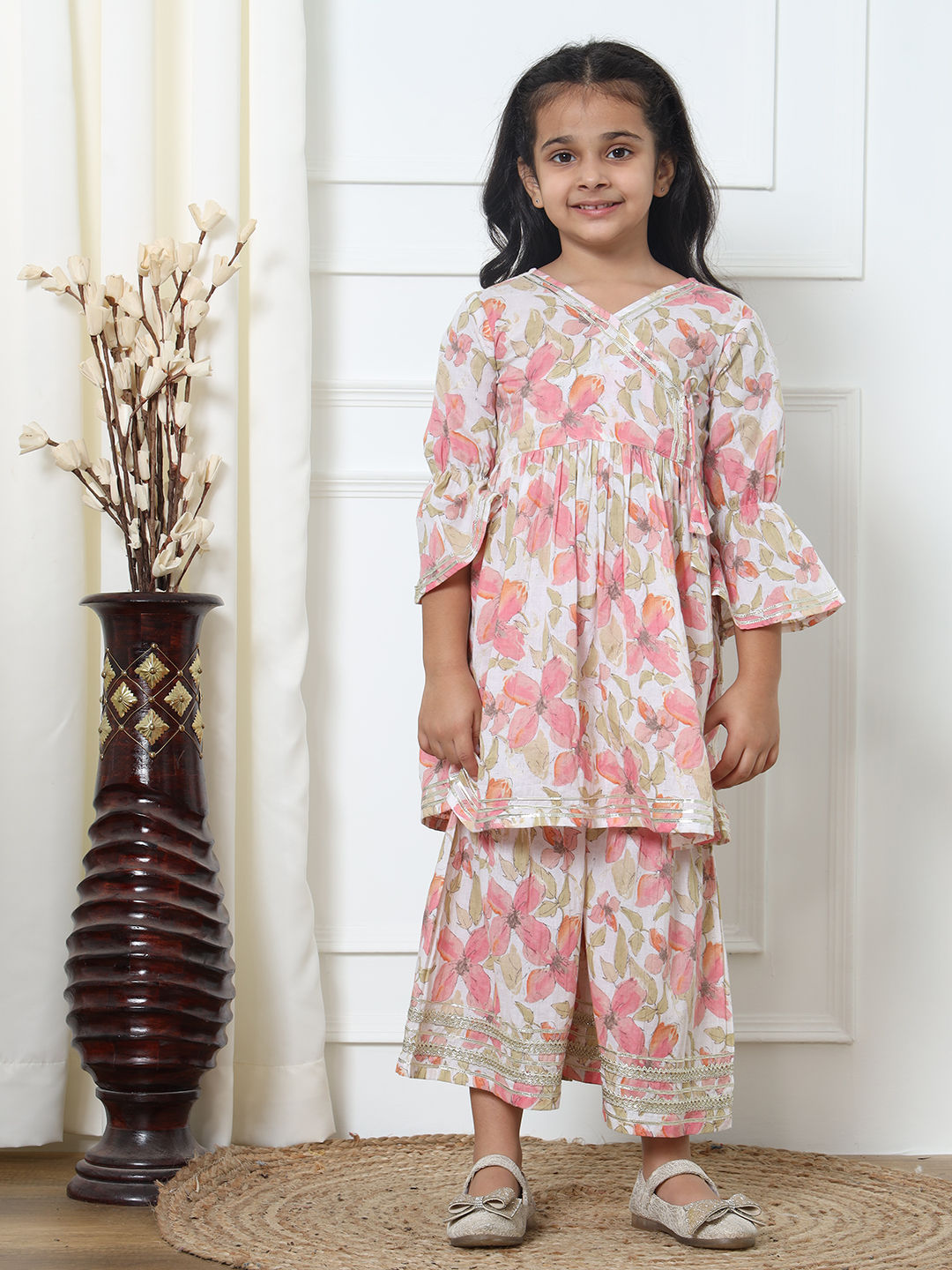 Frock Style Art Silk Fabric Pink Color Kurti And Sharara