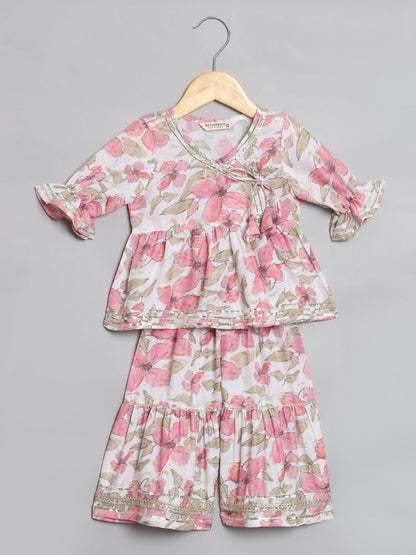 Frock Style Art Silk Fabric Pink Color Kurti And Sharara