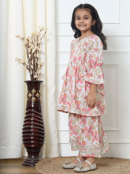 Frock Style Art Silk Fabric Pink Color Kurti And Sharara