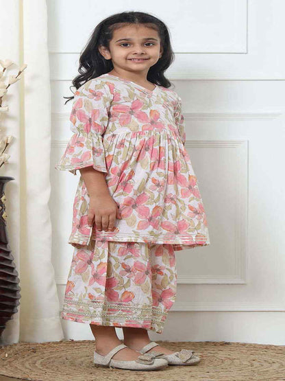 Frock Style Art Silk Fabric Pink Color Kurti And Sharara