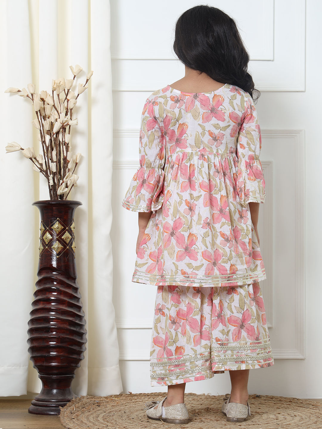 Frock Style Art Silk Fabric Pink Color Kurti And Sharara