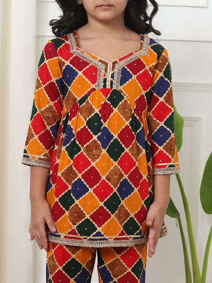 Frock Style Rayon Fabric Mustard Color Kurti And Pyjama