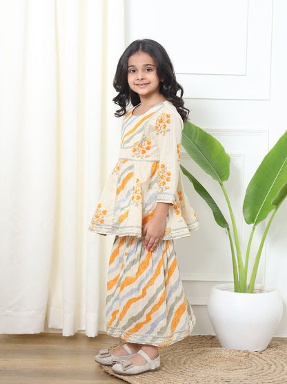 Anarkali Style Cotton Fabric Cream Color Kurti And Sharara