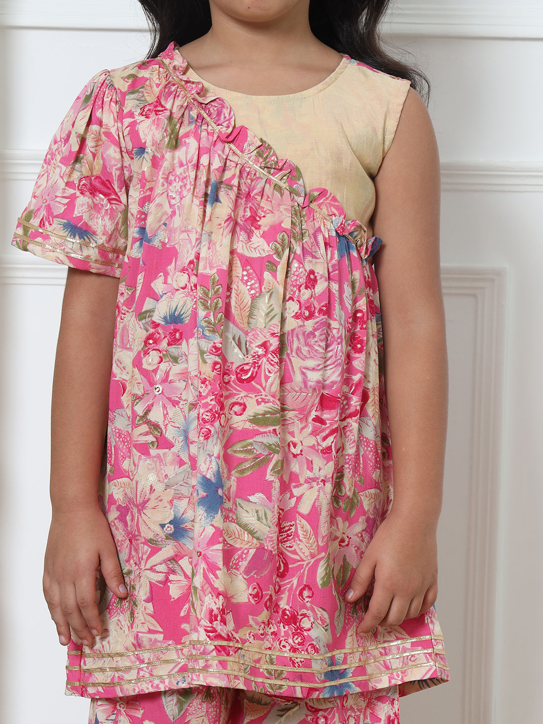 Frock Style Rayon Fabric Pink Color Kurti With Palazzo