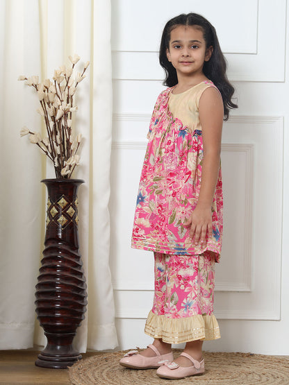 Frock Style Rayon Fabric Pink Color Kurti With Palazzo