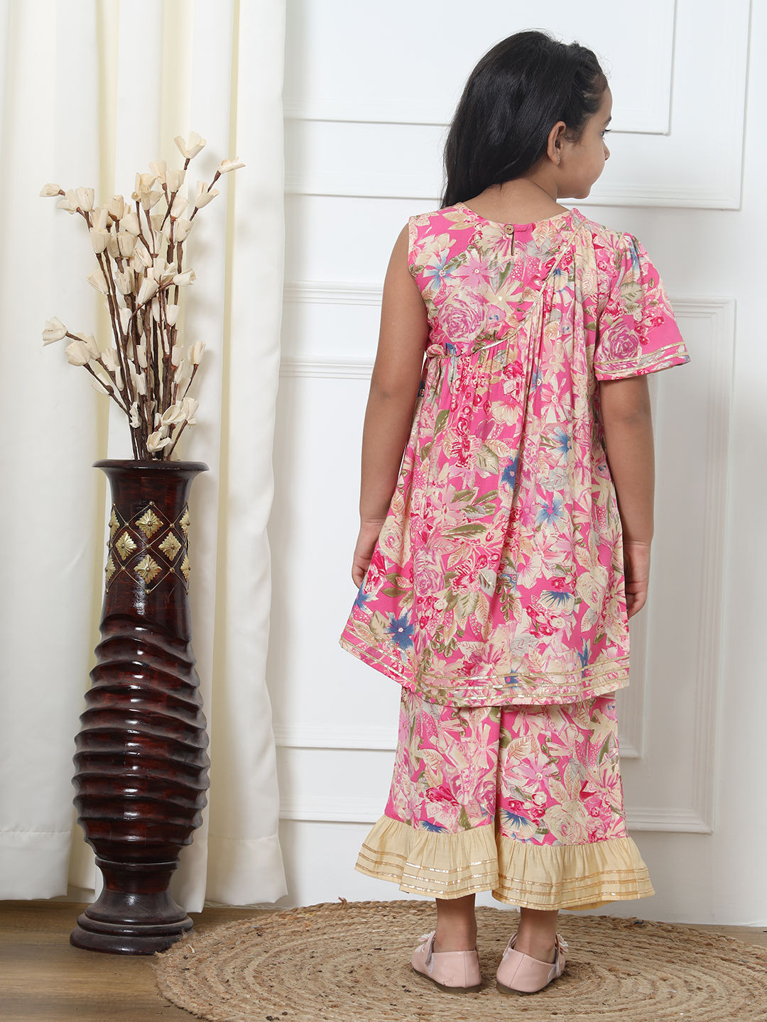 Frock Style Rayon Fabric Pink Color Kurti With Palazzo