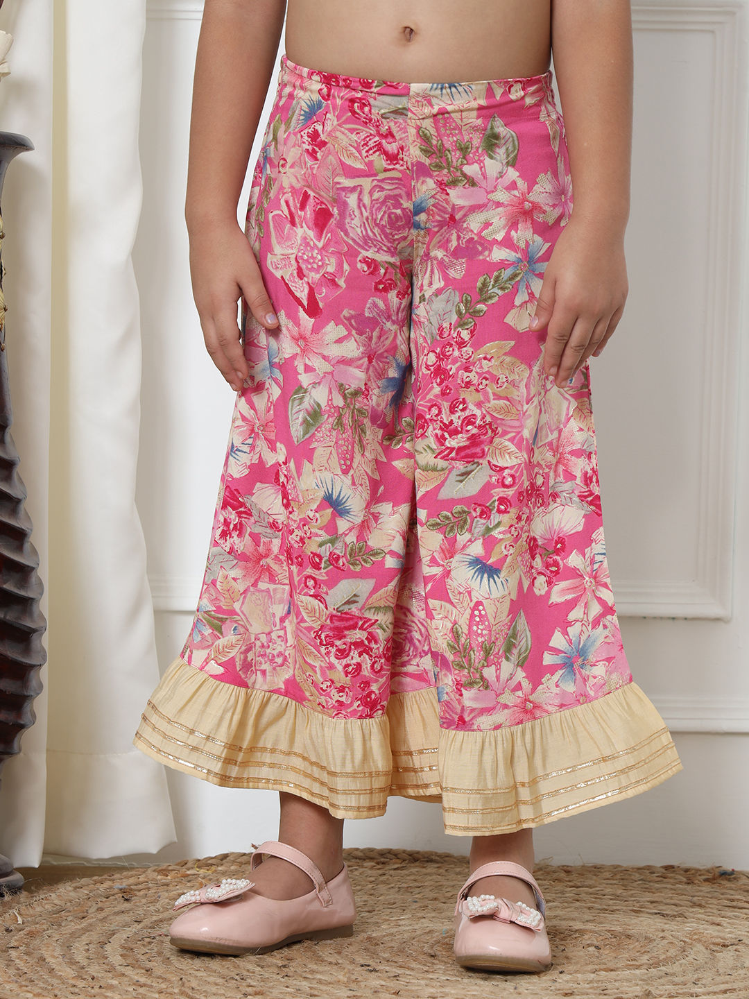 Frock Style Rayon Fabric Pink Color Kurti With Palazzo