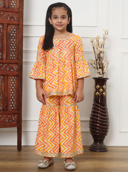 Frock Style Rayon Fabric Orange Color Kurti And Sharara
