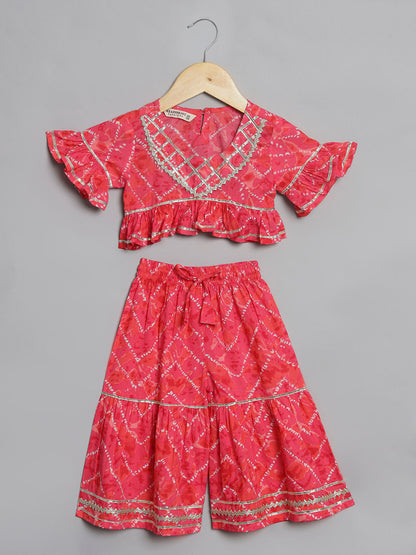Straight Style Cotton Fabric Pink Color Top And Sharara
