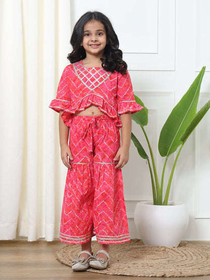 Straight Style Cotton Fabric Pink Color Top And Sharara