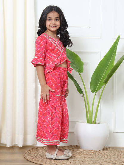 Straight Style Cotton Fabric Pink Color Top And Sharara