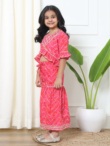 Straight Style Cotton Fabric Pink Color Top And Sharara