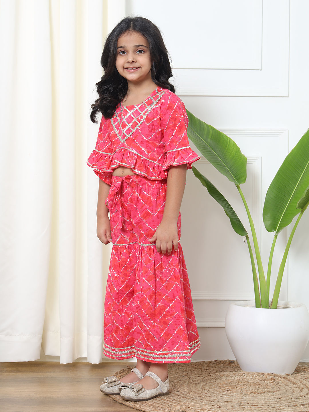 Straight Style Cotton Fabric Pink Color Top And Sharara
