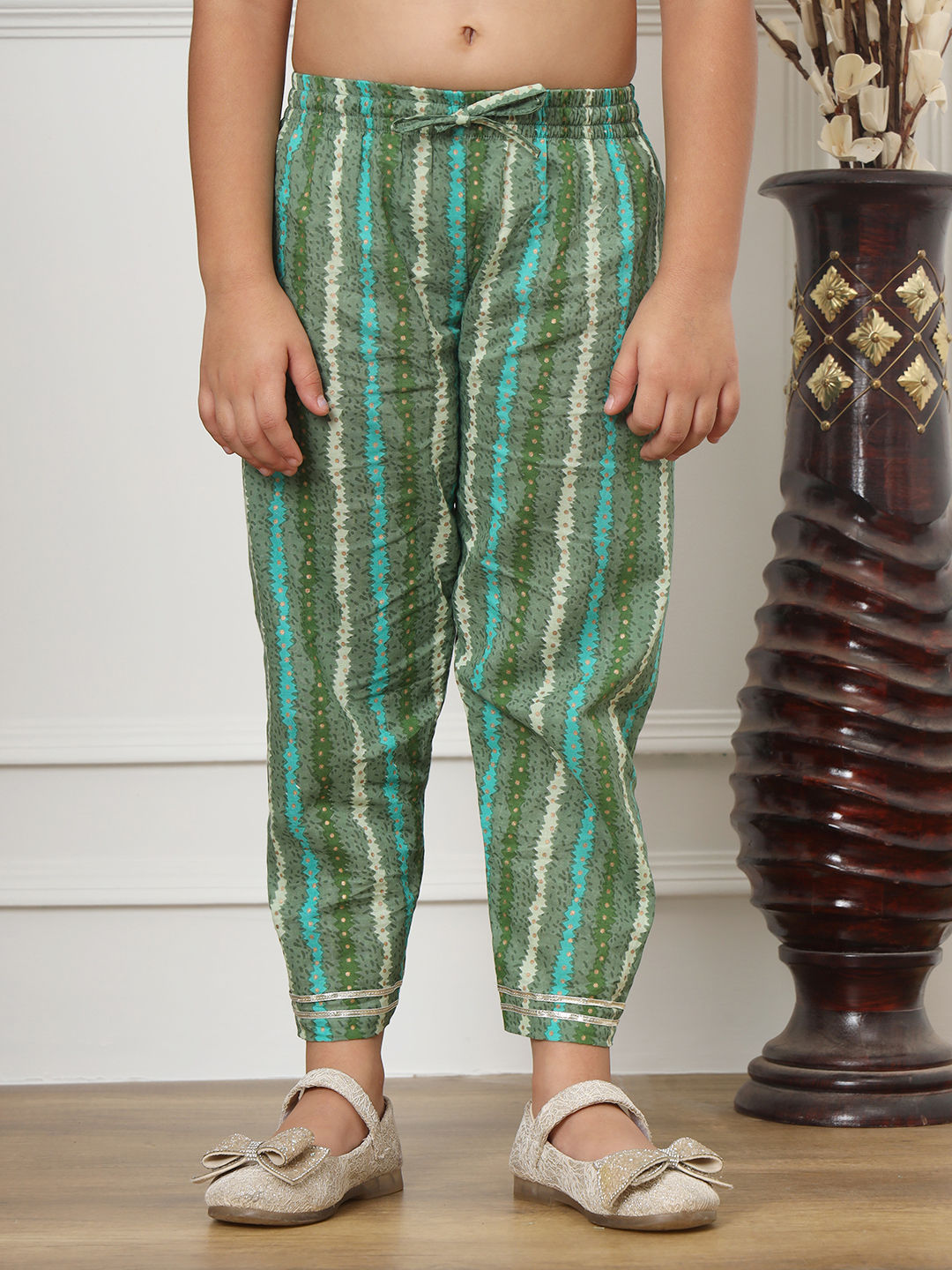 Frock Style Cotton Fabric Green Color Kurti And Palazzo