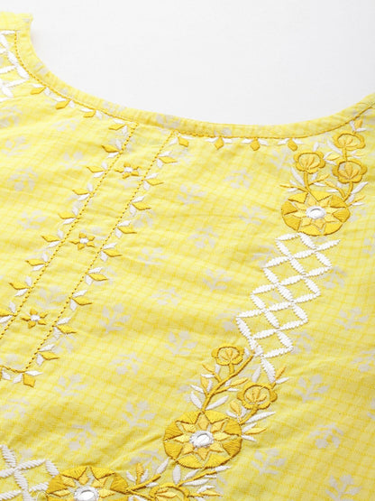Straight Style Cotton Fabric  Yellow Color Kurta And Palazzo With Dupatta