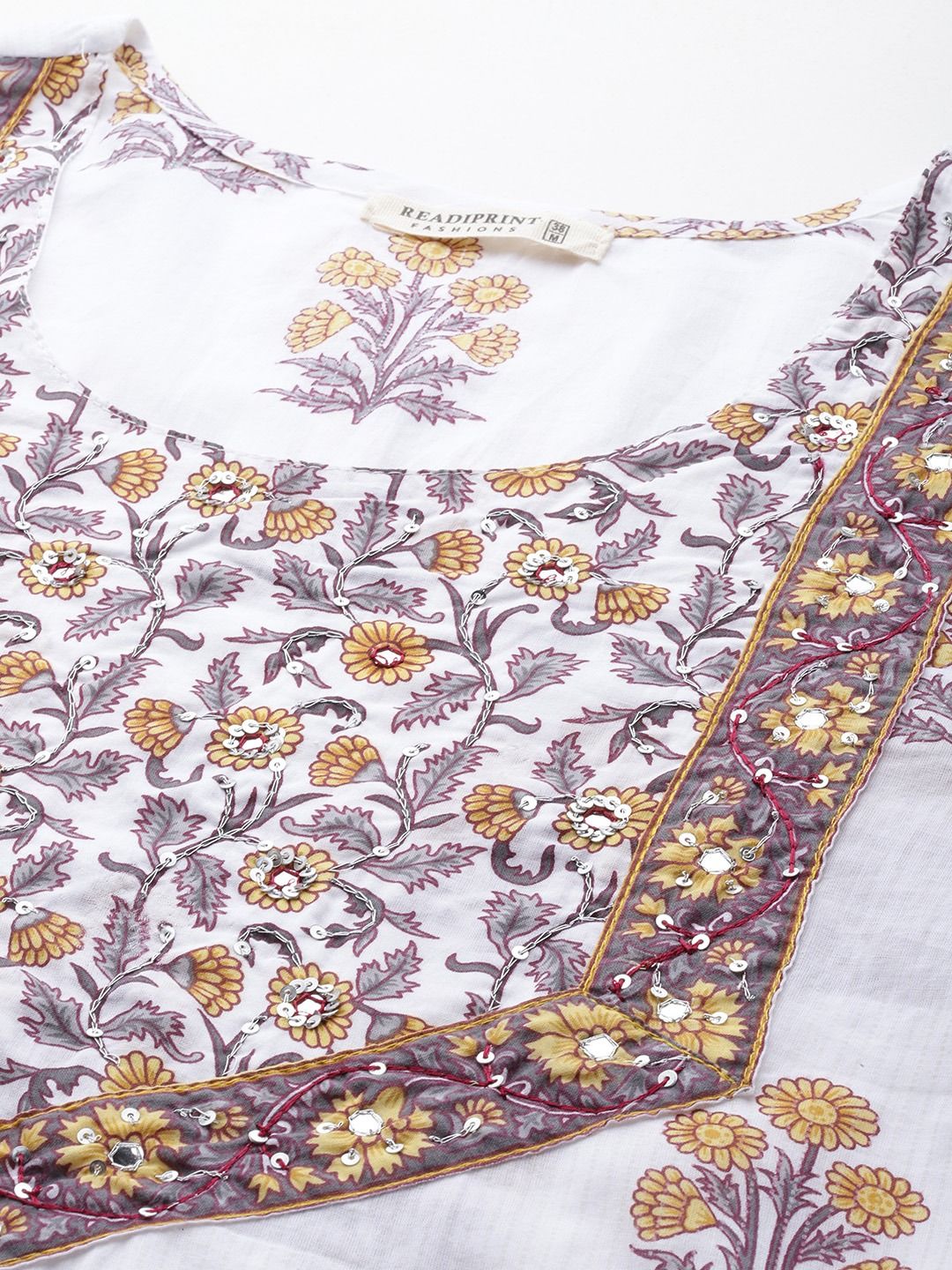 Straight Style Cotton Fabric White & Grey Color Kurta And Palazzo With Dupatta