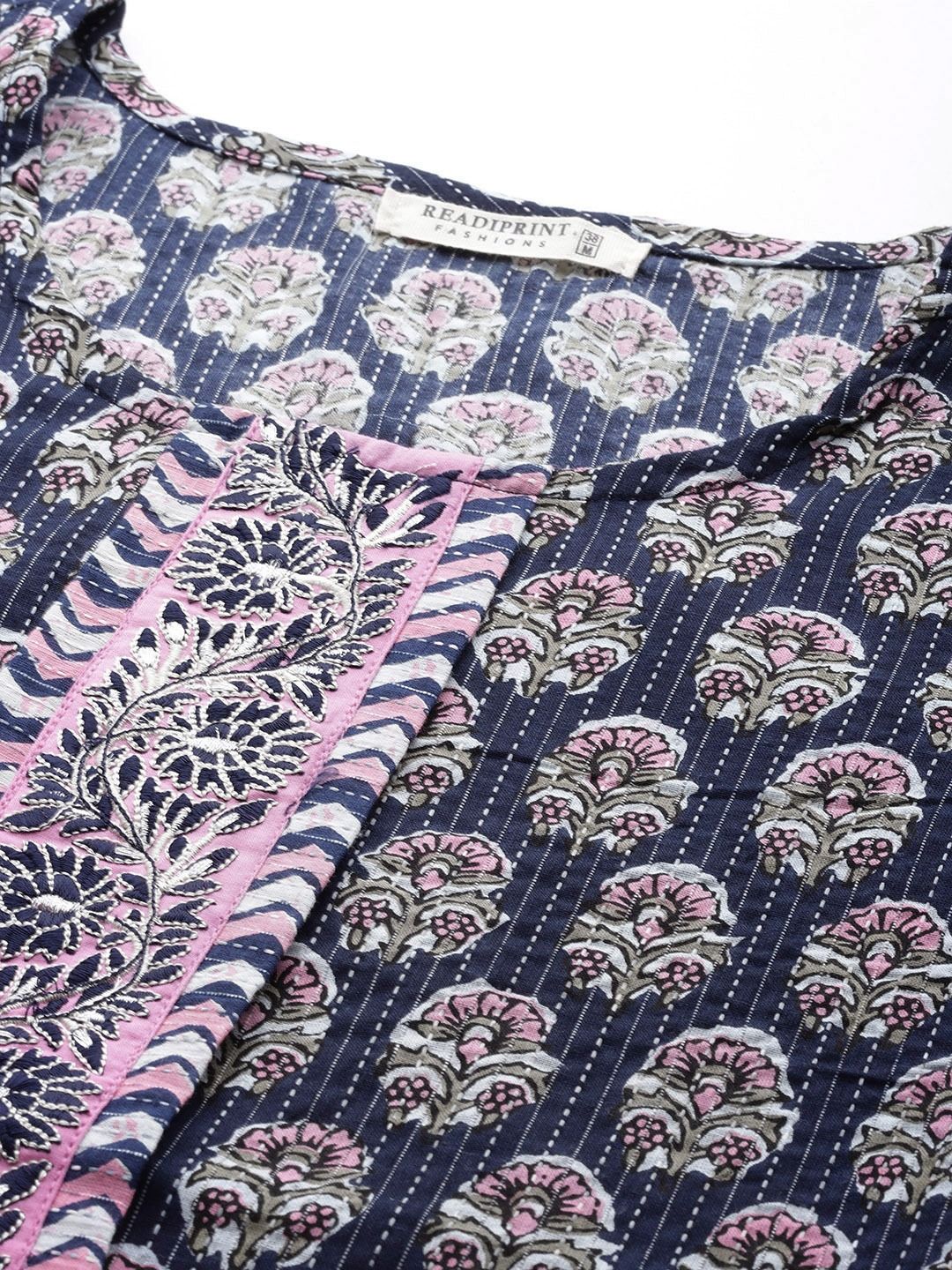 Straight Style Cotton Fabric  Navy Blue Color Kurta And Palazzo
