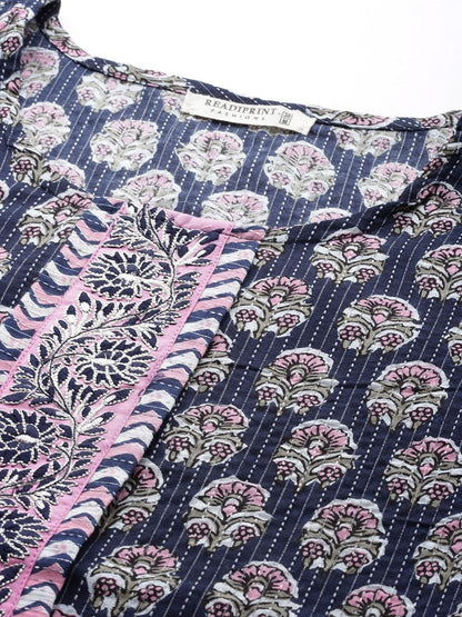 Straight Style Cotton Fabric  Navy Blue Color Kurta And Palazzo