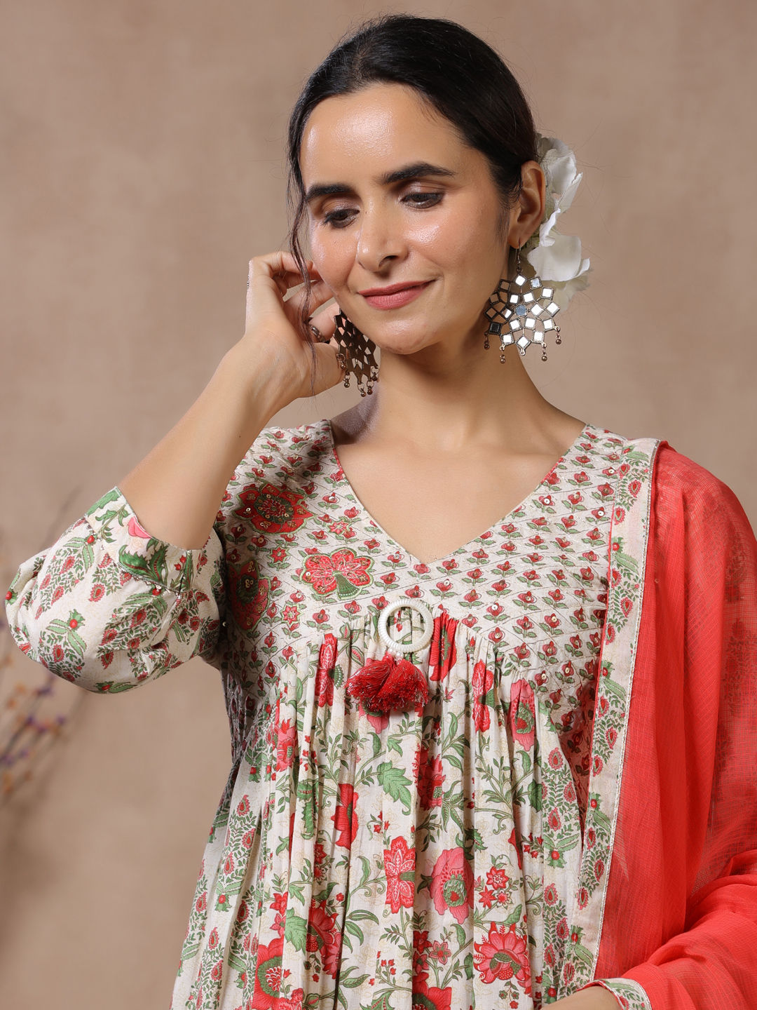 Anarkali Style Cotton Fabric Yellow Color Kurti With Bottom & Dupatta