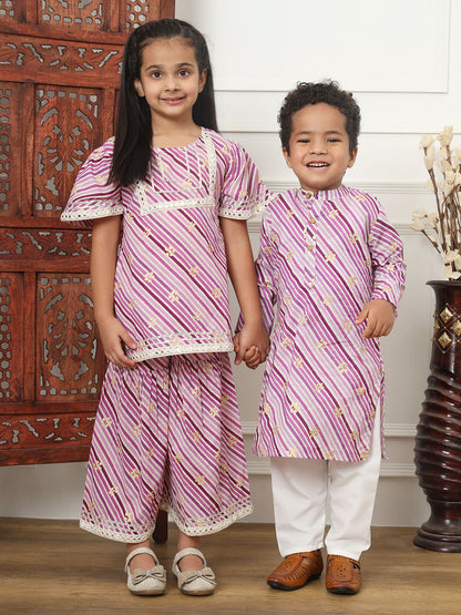 Straight Style Cotton Fabric Purple Color Kurti And Sharara