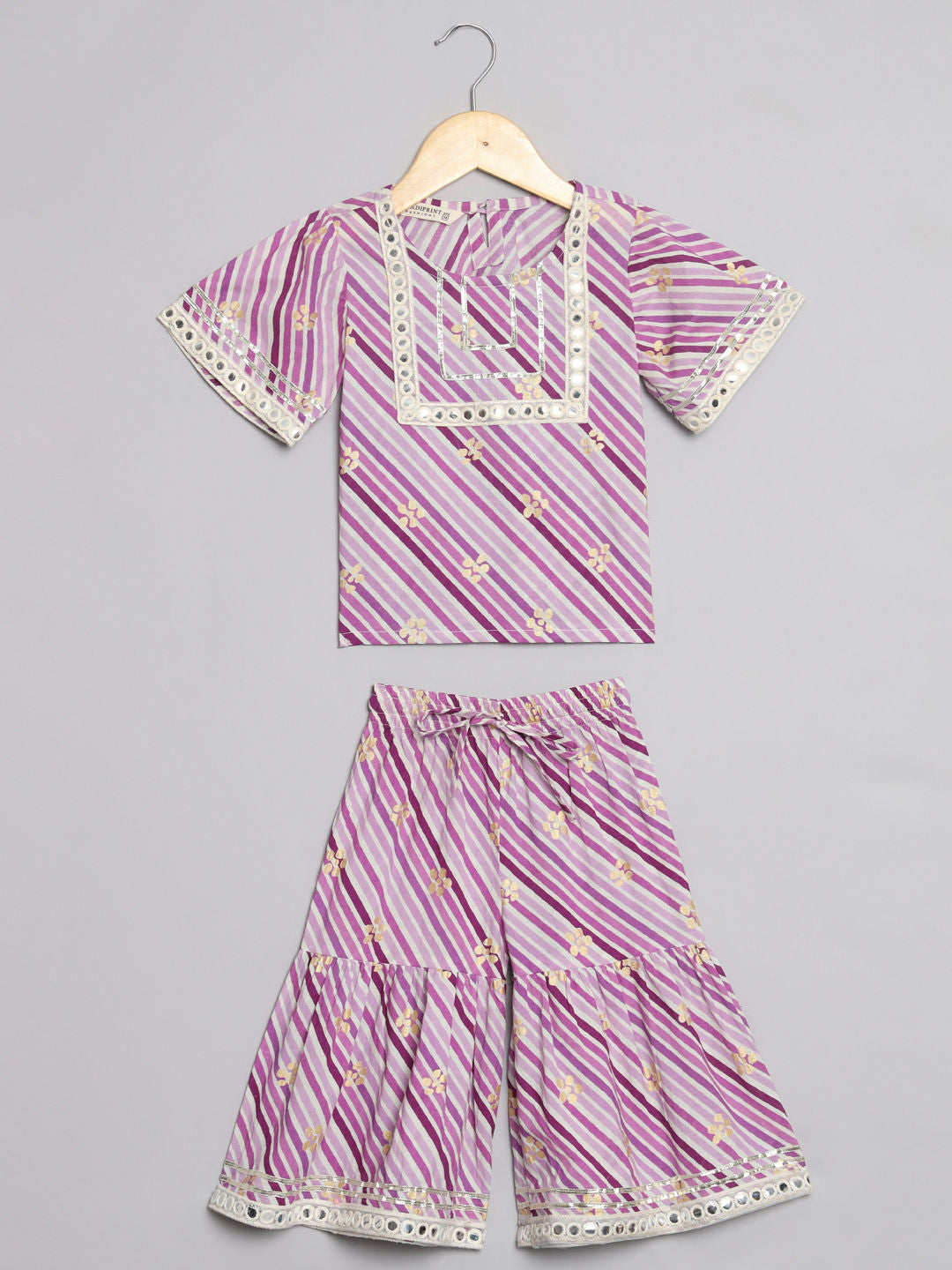Straight Style Cotton Fabric Purple Color Kurti And Sharara